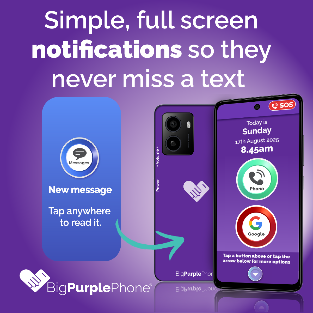 Best mobile for seniors with simple, full-screen notifications so they never miss a text.