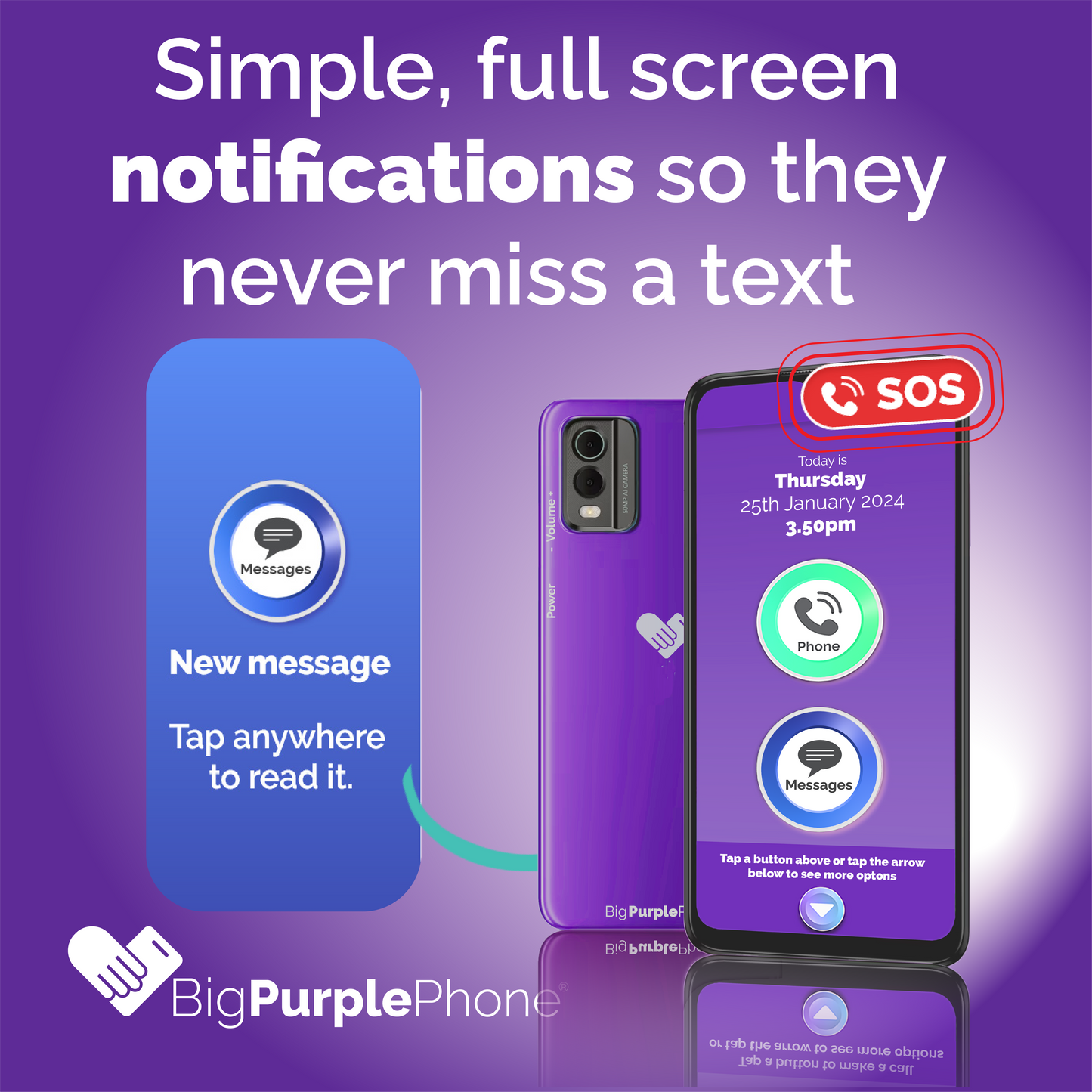 Best mobile for seniors with full-screen text message alerts so nothing gets missed.